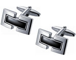 Black Enamel and Rhodium Cufflinks with Dual Brackets