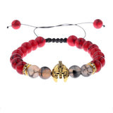 Gold And Red Warrior Helmet Stone Bracelets